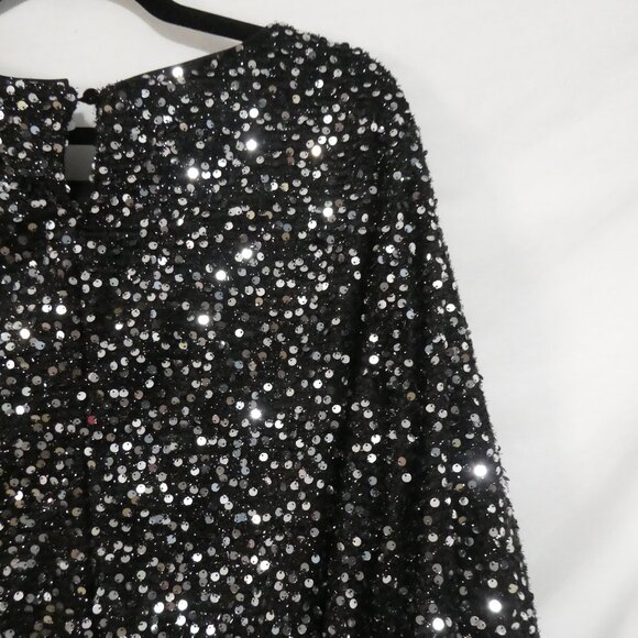 SHEIN - Curve | 1XL | Sparkling Lined Black Sequin Long Sleeve Top - Picture 11 of 14
